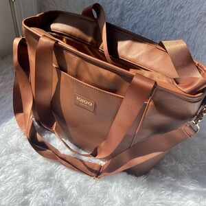 Igloo 25 Can Luxe Tote Soft Sided Vegan Leather Cooler, Cognac Brown